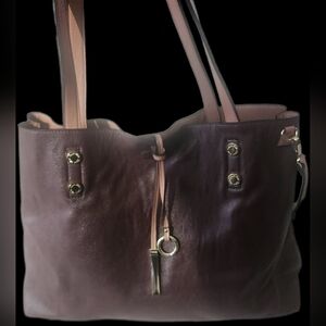 Elegant Brown Leather Reversibile Luggage/Tote Bag By Calvin Klein